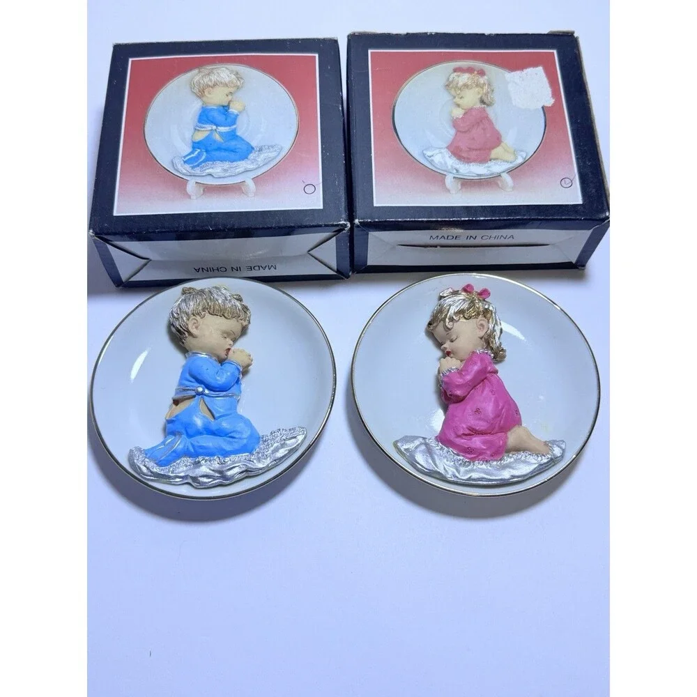 Praying Children Mini Plates Set of 2 Blue Pink Religious Decor Religious Art